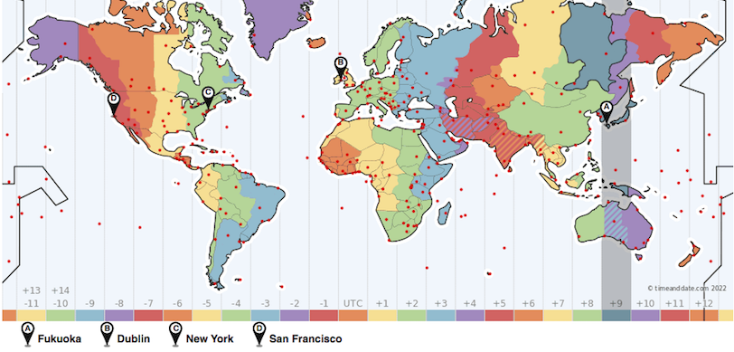 ©timeanddate.com World Timezone Map – click the link to convert timezones.